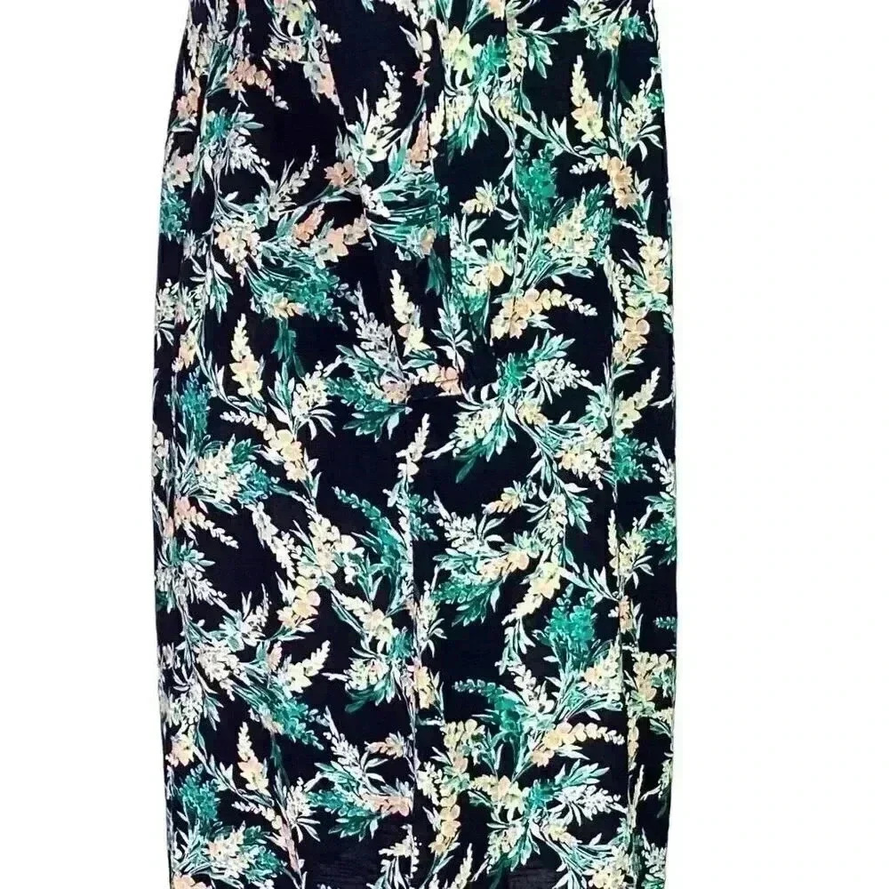 J. Jill Dress Womens S Blue Green Floral Cotton Puff Sleeve Pockets Midi - Picture 6 of 11